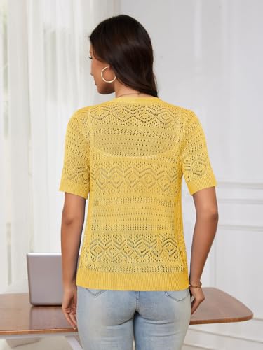 Image of Women's Summer Short Sleeve Cardigans Lightweight Crochet Sweaters V Neck Button up Cardigan for Dress