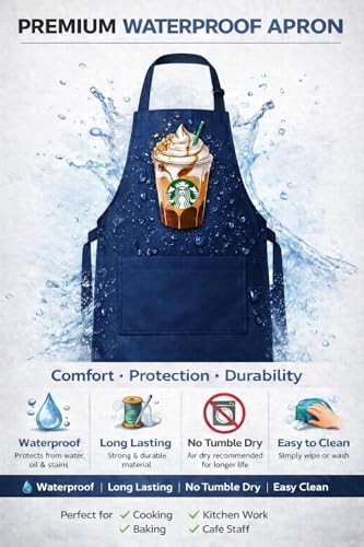 Image of Waterproof Printed Kitchen Apron for Women & Men, Adjustable Neck Cooking Apron with Front Pocket, Oil & Stain Resistant Apron for Cooking, Baking & Kitchen Use