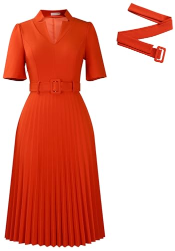HuiSiFang Women's Elegant Pleated Dress Dressy Short Sleeve Elegant Formal A Line Dresses with Belt4