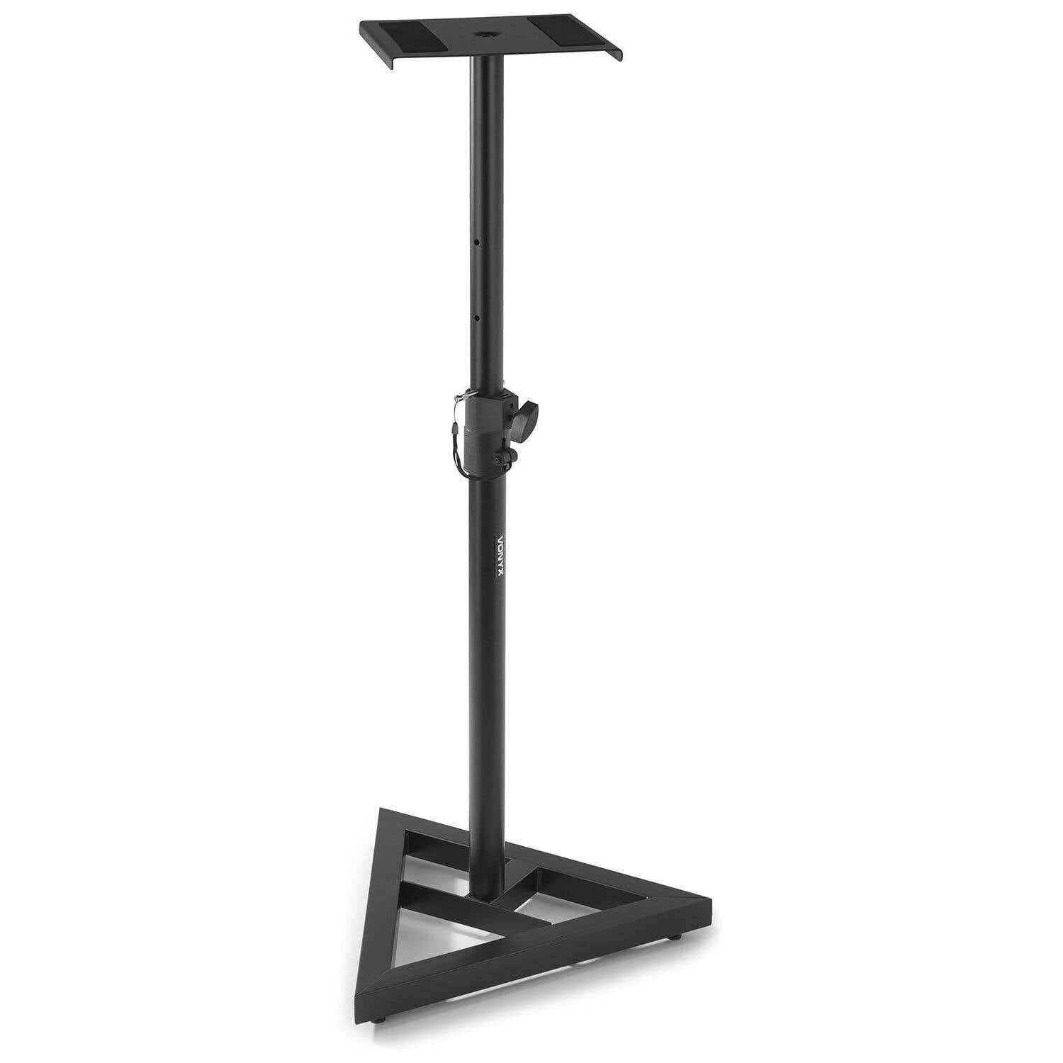 Vonyx Set 2 Soportes de Monitor de Estudio Ajustables 65–115 cm, Base Triangular, Tiras Antideslizantes, Picos o Gomas para Suelo, diseño metálico Resistente y Elegante