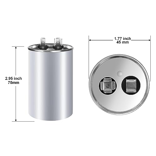 25 uF MFD ±6% 370V/440V CBB65 AC Capacitor, Dual Run Round Capacitor Replacement, 440 Volt HVAC Capacitor for AC Unit Fan Motor Start or Heat Pump or Condenser Straight Cool