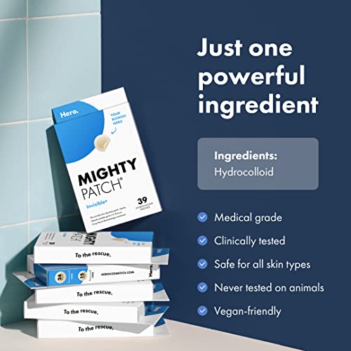 Mighty Patch Invisible+ From Hero Cosmetics - Daytime Hydrocolloid Acne Pimple Patches For Covering Zits And Blemishes, Ultra Thin Spot Stickers For Face And Skin, Vegan-Friendly And Not Tested On Animals (39 Count) #TOP4