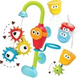 Yookidoo Bay Bath Toddler Toys (Ages 1-3) - 3 Stackable Cups, Spinning Gears, Hose & Spout for Water Play - Mold Free - Suction Cups Attach to Any Bath Tub or Shower - Spin N Sort Spout Pro