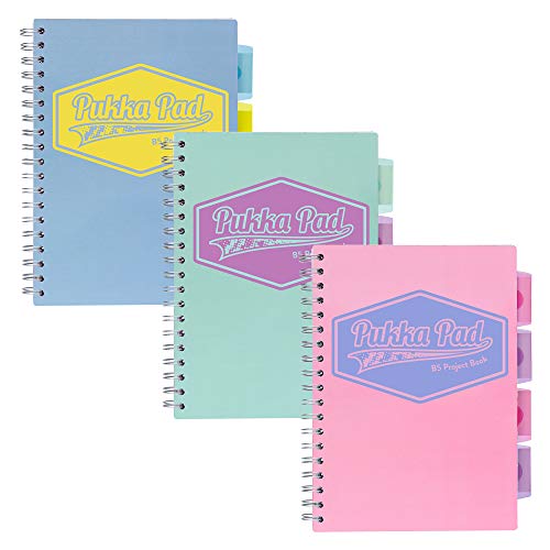 Image of Pukka Pad 5 Subject Spiral Notebook 3-Pack - 200 Pages, 100 Sheets of 80GSM Paper with Repositionable Dividers & Perforated Edges for School & Office Planning & Organization - B5-7 X 10, Pastel