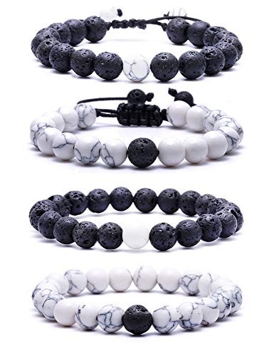 VALIJINA Lava Howlite Stone Bead Couples Bracelets for Women Men Essential Oil Diffuser Aromatherapy Bracelets Handmade Yoga Anxiety Long Distance Relationship Bracelet Set