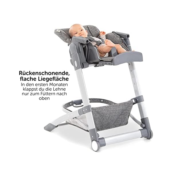 Hauck Baby Hochstuhl Grow Up mit Liegefunktion ab Geburt - Babystuhl mit Tisch, Rollen, klappbar, mitwachsend und höhenverstellbar - Grau Melange – Bild 4
