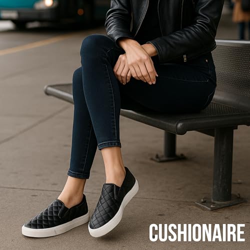 CUSHIONAIRE Faze Women’s Quilted Slip-On Sneaker – Faux Leather Casual Shoe with Memory Foam Insole & Rubber Outsole4