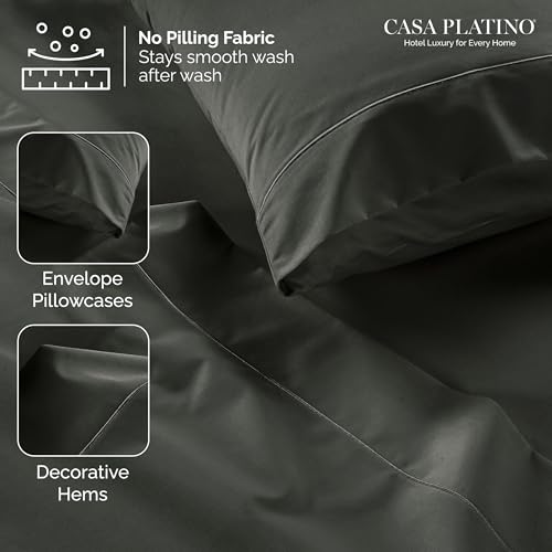 Casa Platino 100% Egyptian Cotton Sheets Twin XL Size Set - 4 Pcs (1 Flat, 1 Fitted, 2 Pillowcases)- Ultra Smooth Sateen Weave Bed Sheets Set with 15" Deep Pockets - Dark Grey