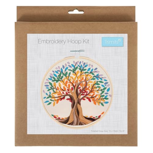 Trimits Embroidery Hoop Kits, 15cm 6” Beginner Starter Set, Includes Bamboo Hoop Threads Cloth Needle Backing & Instructions - Image 2