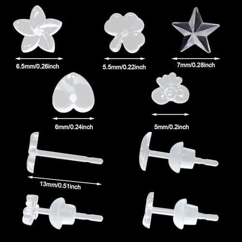 Honbay 25 Pairs Plastic Clear Earrings Invisible Earrings Hypoallergenic Earring Posts with Soft Rubber Backs for Sports Work and Sensitive Ears (5 Styles)2