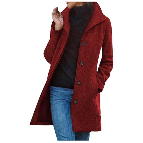 Langer Damenmantel aus fester Wolle, Herbst/Winter, Oberbekleidung, Damen, Camping, rot, M