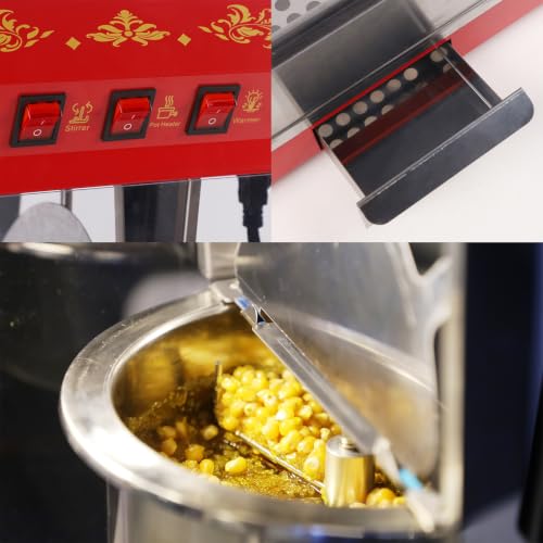 Image of 8 Oz Popcorn Machine with Stainless-Steel Kettle Makes Up to 32 Cups, Vintage Movie Theater Pop Corn Popper with 3-Switch Control, Waste Kernel Drawer, 2 Scoop, Glove & Popcorn Bags