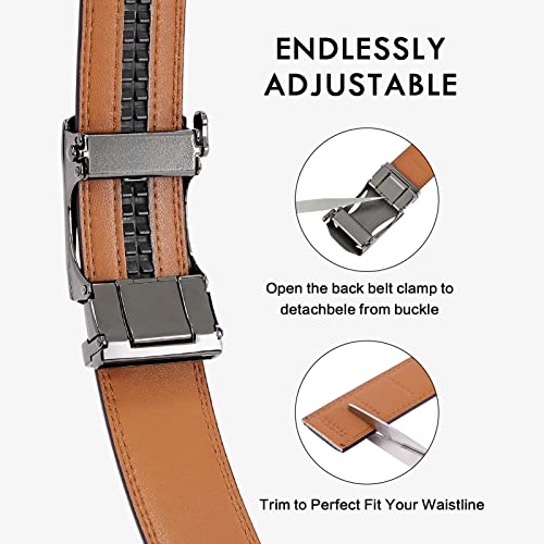 Image of BOSTANTEN Ratchet Belts for Men Leather Trim to Fit 1 3 /8 inch Gift Boxed | Micro-Adjustable Buckle, Tailored Size, Holeless, Versatile for Dress Casual, Effortless Style