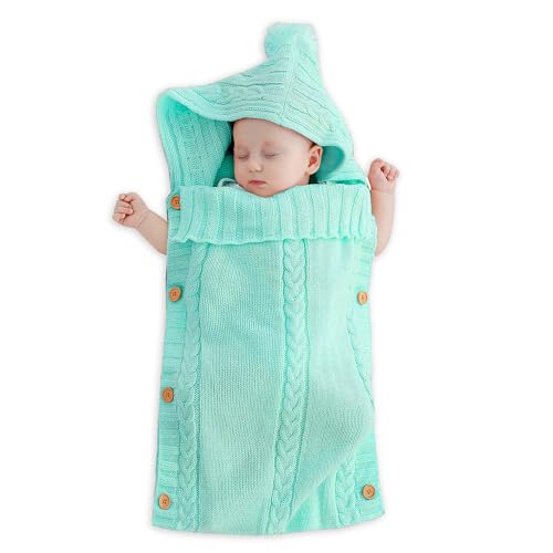 Image of XMWEALTHY Baby Blankets for Boys Girls Newborn Essentials Wrap Swaddles Knit Wrap Blanket Bag Stroller Receiving Blanket Light Aqua 0-6 Month