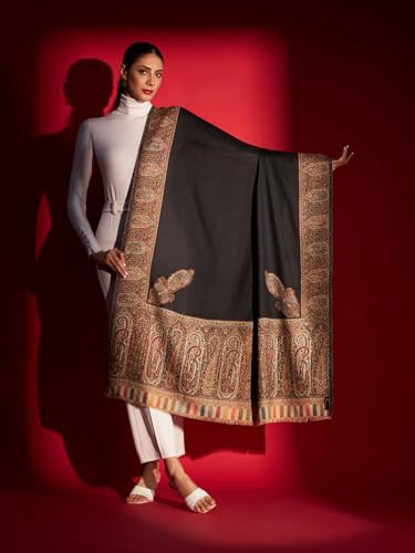 Zamour Women Kani Kashmiri Mughal Weave Large Shawl Wrap in Soft Wool Material 40x80 inches3