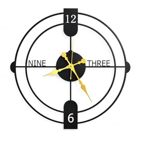 Image of 40 cm Metal Wall Clock, Black, Silent Non-Ticking | Silent Non-Ticking, Skeleton, Modern Iron Analog, For Living Room, Bedroom, Hall, Office & Home Decor