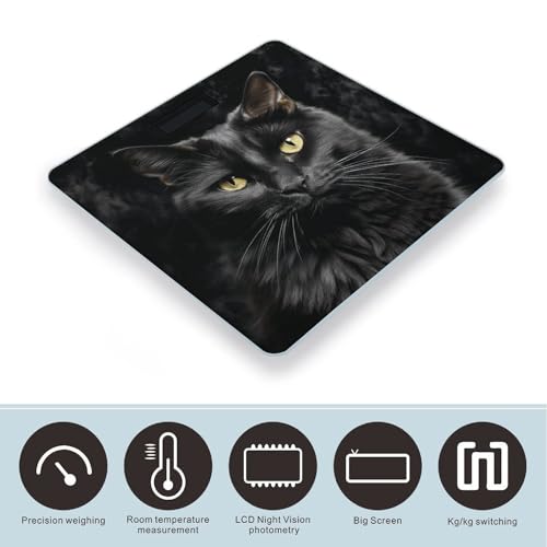 Báscula digital para baño con diseño de gato negro miniatura 3