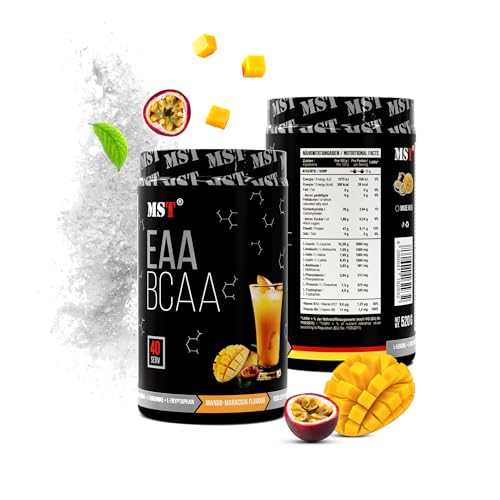 BCAA&EAA ZERO 520g | BCAA Pulver | EAA Pulver | Aminosäuren EAAs und BCAAs Vegan | Instant | 7,66 g Aminosäuren | Kein Farbstoff | mit vitamin B6 | Deutschland | (Mango Maracuja)