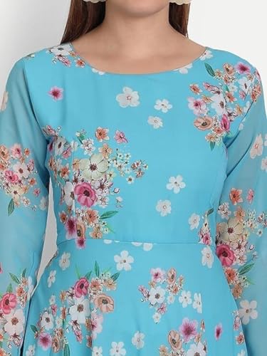 Image of DIGAMBARA Digital Floral Printed Georgette Anarkali Gown for Women, Ethnic Wear, Printed Maxi Length Gown, Round Neck Half Sleeve, Perfect for Festival, Party and Wedding, Sky Blue