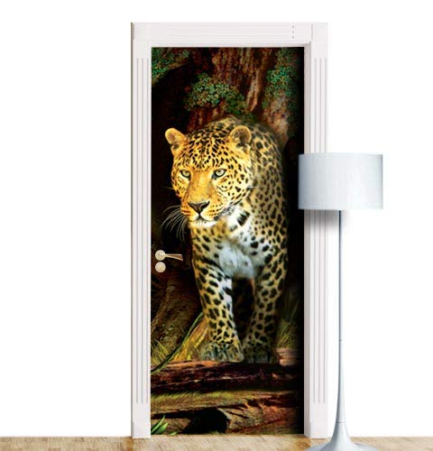 Premium Door Mural Leopard Jungle - ONE Piece WonderlandWalls Peel & Stick Cover, decole, Skin, wrap, Cling (Sticker, 36"x80")