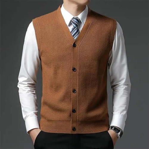 Men's V Neck Button Front Sweater Vest Classic Solid Sleeveless Business Pullover Soft Warm Waistcoat2