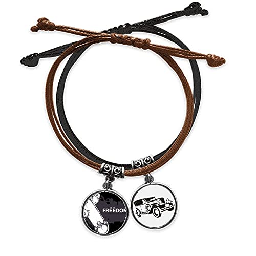 Bracelet hip-hop skateboard monstre en cuir noir et corde style streetwear