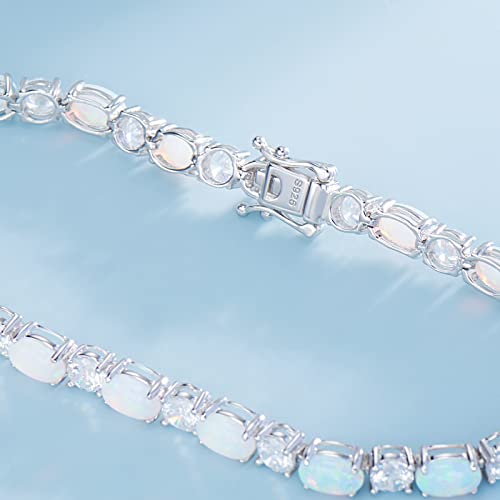 Gemlanto October Birthstone Bracelets Sterling Silver Created Opal Tennis Bracelet Oval And Round Sparkling Cubic Zirconia Cz Bracelets Charm Jewelry For Women Girls 7 Inch #TOP3