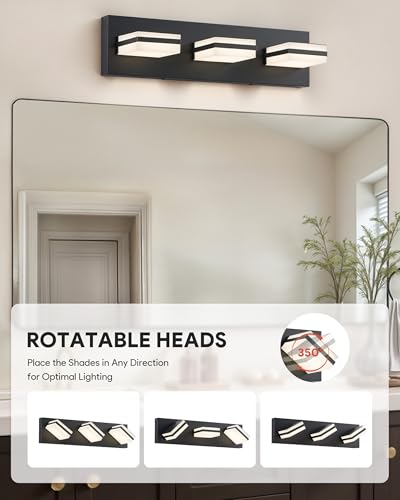 Image of VONLUCE Bathroom Vanity Light Fixture, 3-Light Modern LED Vanity Lights, 3CCT Adjustable Bathroom Light with Memory Function Rotatable Shades, 18 inch Wall Lighting Fixture Over Mirror, Matte Black