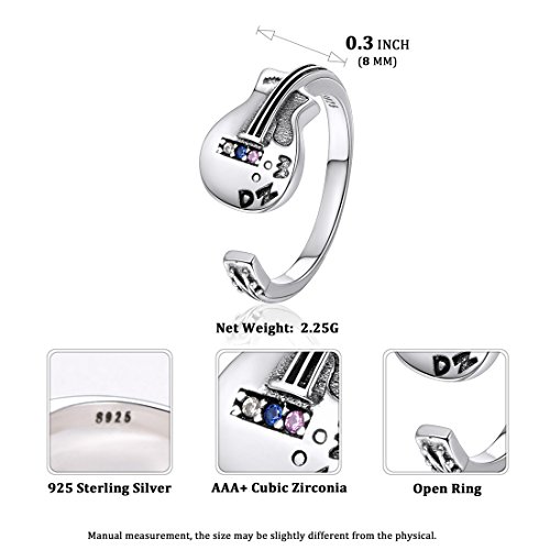Punk Rock Guitar Ring Sterling Silver Cubic Zirconia Adjustable Wrap Open Ring For Women Size 6-10 #TOP4