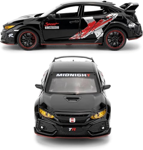 Image of 1:32 Civic Type R Toy Car Metal Diecast Pull Back with Sound Light & Openable Doors Kids Gifts Collectible Car Model Durable Toy for Boys & Girls (Black)
