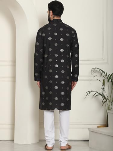 Image of SOJANYA (Since 1958 Men's Cotton Silk Sequinned Embroidered Kurta with White Pyjama