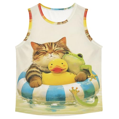 Bolaz Boys Athletic Quick Dry Tank Top Sleeveless Workout T Shirts Age 11-15,Cat and Frog Duck