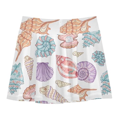High-Waist Toddler Skirts Colorful Seashells on White Background Girls' Athletic Skorts for Running X-Small