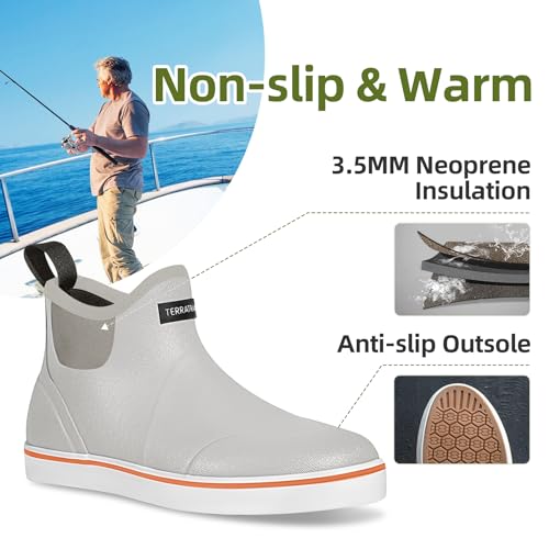 Image of Men's Waterproof Deck Boots, Slip-On Ankle Rubber Boots | 3.5mm neoprene with non-marking sole. 1.2 lbs light for all-day comfort. Dry feet for fishing, dock & yard work.