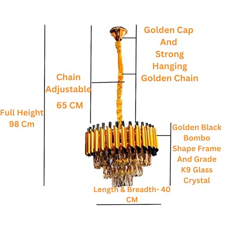 Image of DREAMY DESIGNS Chandelier Lights for Ceiling Black Gold 400 MM 3-Tier K9 Crystal Chandeliers for Living Room 3 Mode LED Light Warm White for Hall Modern Jhumar Designer Bedroom and Dining Room
