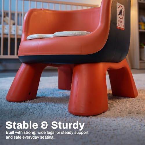 Image of Baybee Booster Chair for Baby with Detachable Food Tray, Anti-Slip Wide Legs & Soft Cushion Seat with Music | Portable Feeding Chairs for Kids Home & Travel - 0 to 3 Years (Orange)
