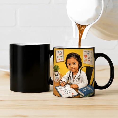 Image of Magic Mug with Photo Customized /Personalized Cup with Image, Text, Logo, Quotes Gifts for Birthday, Anniversary, Valentine's Day Black Colour Changing Mug 325 ML