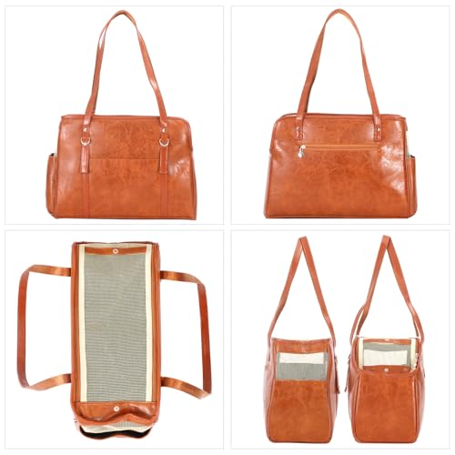 Lasaviin Hundetragetasche, modische Leder-Haustier-Tragetasche mit Taschen, von Fluggesellschaften zugelassen, weiche Seiten, für Welpen, Katzen, Hunde, Braun