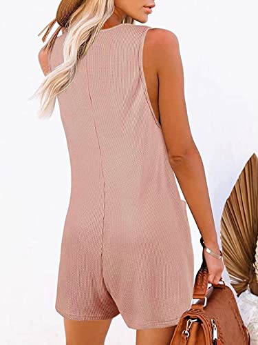 Shorts Romper For Women Sleeveless Scoop Neck Button Down Tank Top Jumpsuits With Pockets #TOP2