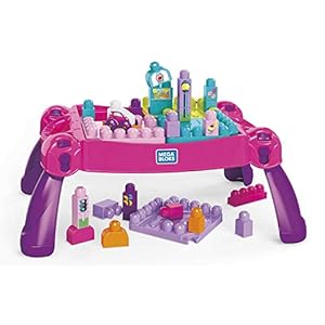 Fisher Price Build ‘n Learn Table by MEGA BLOKS, 30 Pieces, Portable Table, Ideal for Ages 1 and Up, Pink​