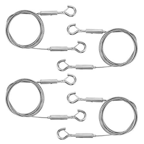 Image of 4 Pack Adjustable Picture Hanging Wire Kit 66lb, Heavy Mirror Hanging Wire Kit with Hooks, 7 ft 2 mm (0.08 in) Diameter, 304 Stainless Steel for Securing Sunshade, Plexiglass Sneeze Guard, Bird Feeder