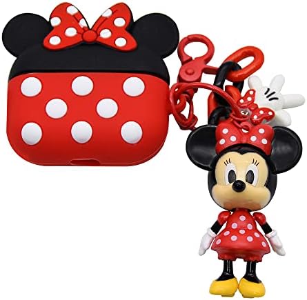 Threesee Compatible with AirPods 3 Case,Minnie Mouse Cute Cartoon AirPods 3rd Generation Case 2021,Girls Kids Teens Boys Kawaii Silicone AirPods 3 Cover with Cartoon Pendant,Minnie Mouse Red