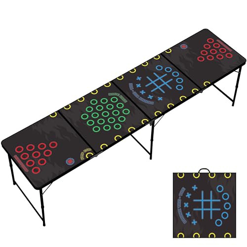 Ensemble de table Beer Pong 4 en 1 | Avec 50 gobelets et 8 balles | Tasse à rabat, cage de trage, Drunk Tac Toe | Table de tournoi pliable 240 x 60 x 70 cm |...