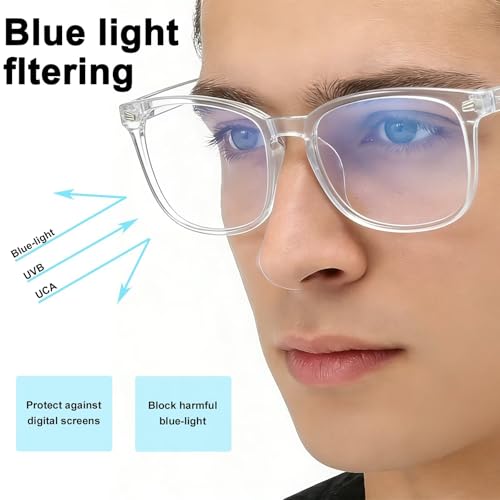 Image of Clear Blue Light Glasses for Women and Men, Fashionable Square Frame Glasses with Anti Glare Protection
