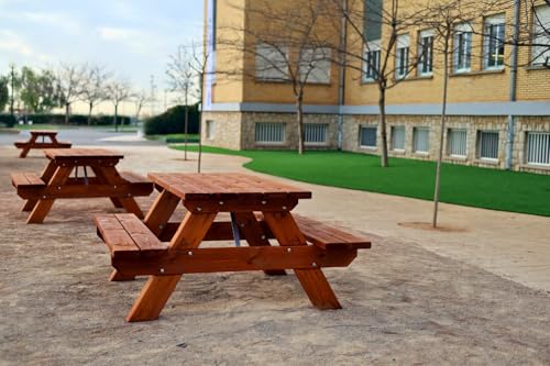 ESTRUCMADER - Mesa Picnic de Madera para jardín 245cm, para 10 pers, Color Cerezo
