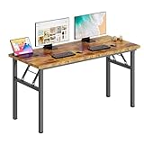 DlandHome Folding Table Computer Desk 62 Inches Workstation Table Conference Table Home Office Desk Fully Assembled Retro and Black Frame