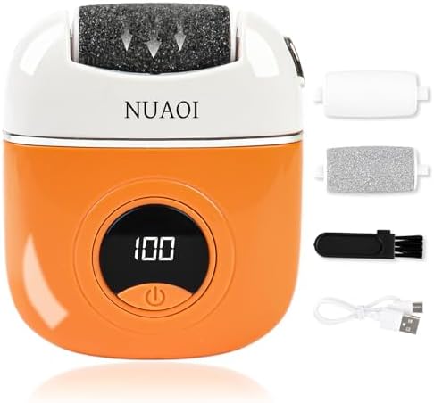 Electric Callus Remover Foot File - Rechargeable Callus Remover Pedicure Tools for Feet Foot Scrubber File Foot Care Grinder with 3 Grinding Heads 2 Speeds for Men Women Dry Callus Dead Skin (Orange)