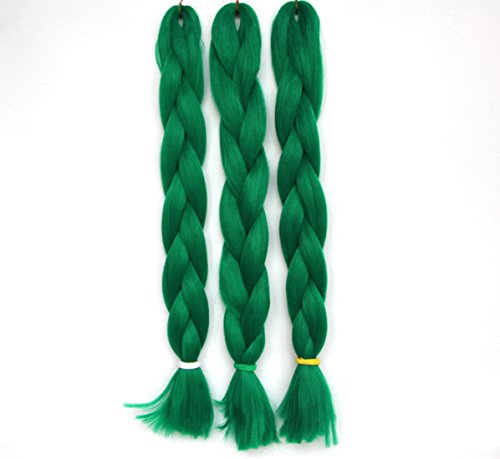 Chiguo Braids Extensions kunsthaar Perücken African Collection Schwarz Blau Rosa Grau Silber weiß Braun Lila Braid 1 Stück passend für Feier, Karneval, Cosplay, Halloween, Konzerte (Dunkel Grün)