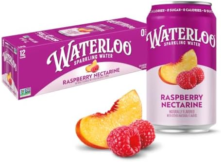 Waterloo Sparkling Water, Raspberry Nectarine, 12 Fl Oz Cans (Pack of 12)