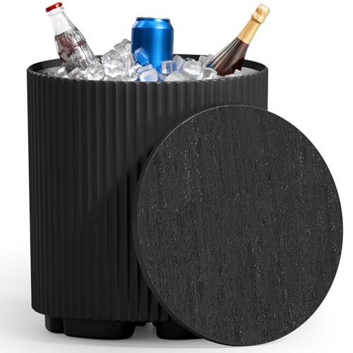 FONTOI Mesa auxiliar enfriadora para exteriores, mesa auxiliar 2 en 1, como mesa auxiliar más fresca, mesa enfriadora para patio, fiestas, picnics, playa, color negro